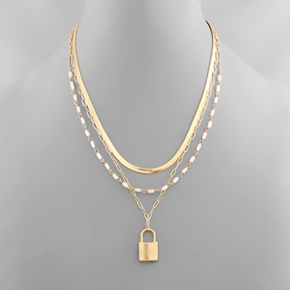 Lock Charm Bead Layer Necklace - Picture 1 of 1